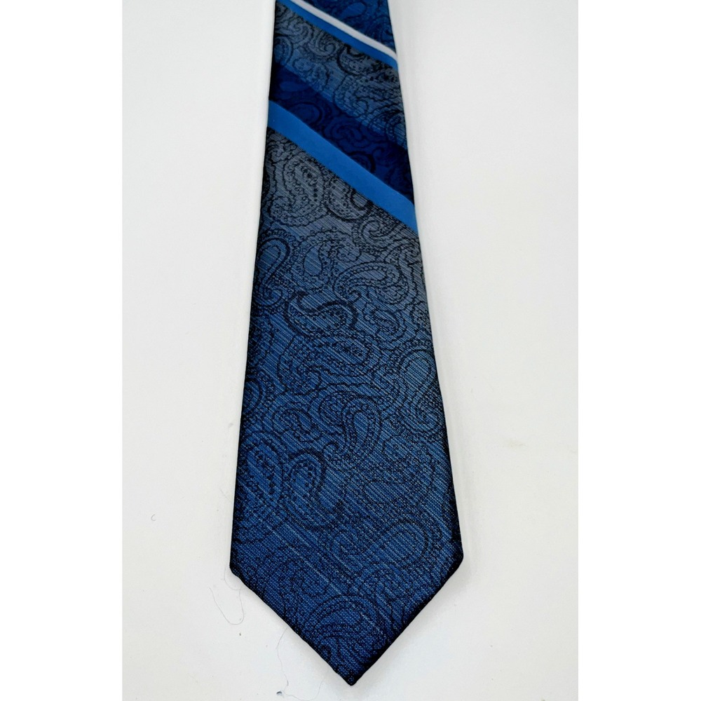 Vintage Blue Gray Ombre Striped Paisely Necktie Designer Paco Rabanne Paris